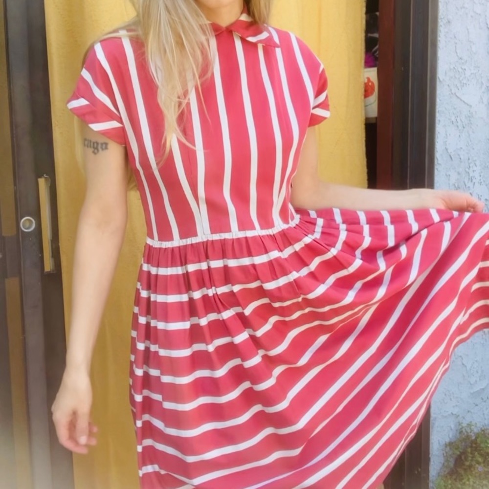 Pink and white cotton percale 1950s day dress